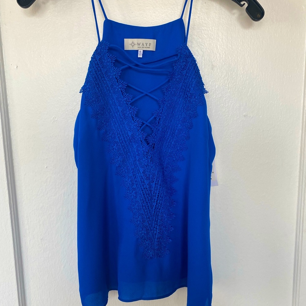 Bright blue tank with beautiful detail!